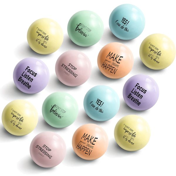 Skylety 6 Pieces Motivational Stress Balls Quote Anxiety Relief Balls Hand Exercise Toys for Adults Kids to Relieve Stress Inspire Oneself (Pink, Orange, Yellow, Green, Blue, Purple,Positive Style)