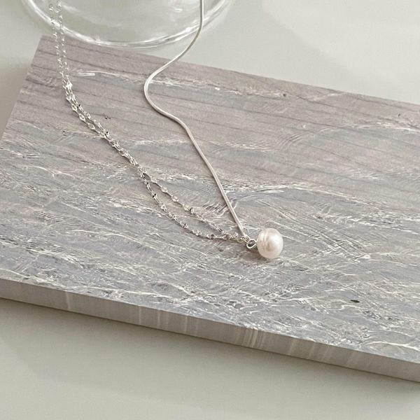 [Free Shipping] Unbalanced Silver 925 Necklace Silver Freshwater Pearl Necklace