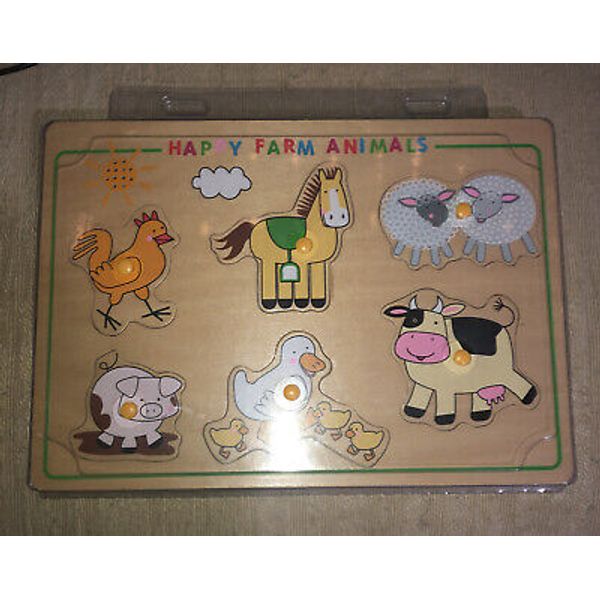 Happy Farm Animals  Wooden Peg Puzzle With Sound