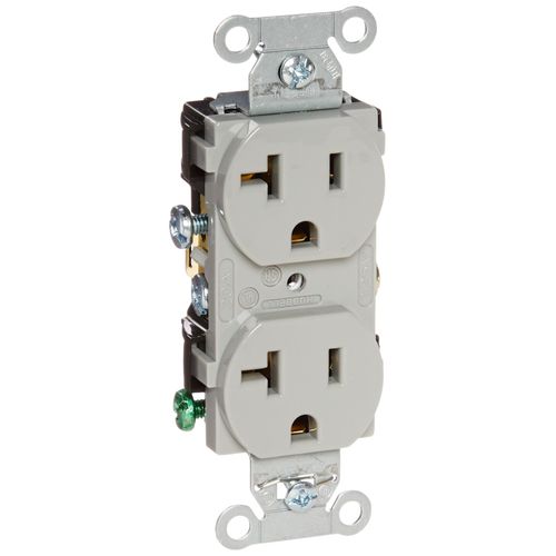 Hubbell CR20GRY Duplex Receptacle, Common Ground, 20 amp, 125V, 5-20 R, Gray