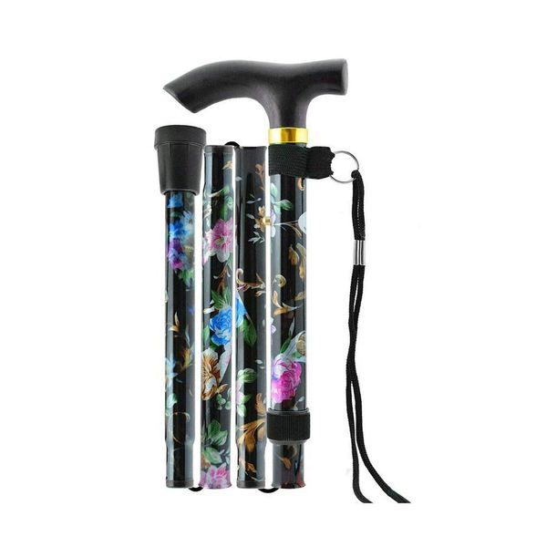 Folding Walking Stick Adjustable Height Floral Design Compact/Aluminium/Easygrip