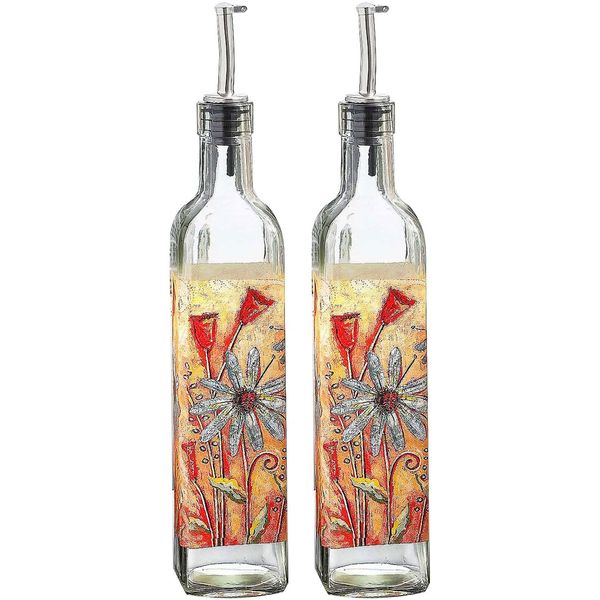 Olive Oil Bottle Set Glass Dispenser Vinegar Cruet 17Oz. with Stainl