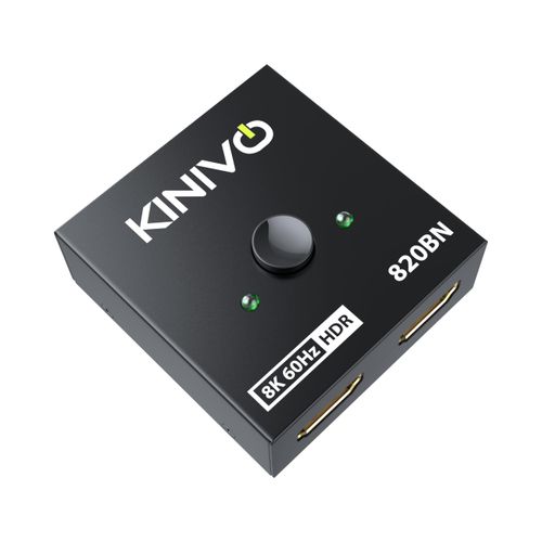 Kinivo 8K HDMI Switch 2 in 1 Out - (Uni-Directional, 8K 60Hz, Ultra HD Switcher Hub, 48Gbps HDMI Hub, HDR10+ Selector, Manual Switching Only) - Compatible with HDTV, PS5/4, Xbox, Projector