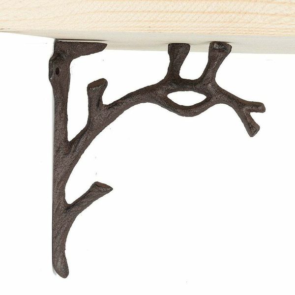2 Cast Iron Tree Branch Shelf Wall Braces Shelving Bracket 7" Nature Sculpture
