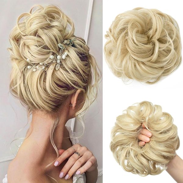 SARLA Messy Hair Bun Hair Piece for Womens Synthetic Hair Buns Extension Scrunchies Hairpieces Ponytail Hair Extensions Brown Blonde