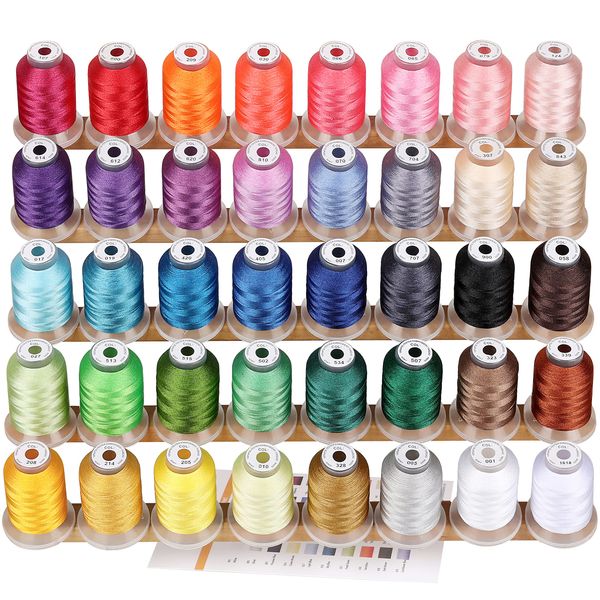 New brothread 40 Brother Colours Polyester Machine Embroidery Thread Kit 500M (550Y) Each Spool for Brother Babylock Janome Singer Pfaff Husqvarna Bernina Embroidery and Sewing Machines