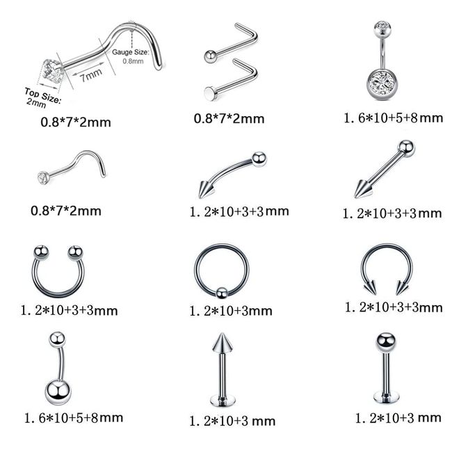 15 Pcs Piercing Kit Piercing Ball Grabber Tool Piercing Barbell