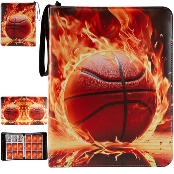 Basketball Card Binder with Sleeves, 900 Pocket Basketbal Card Holder for Trading Cards, 9 Pocket with 50 Removable Sleeves Zipper Book Folder Collector Album 3 Ring Binder Organizer