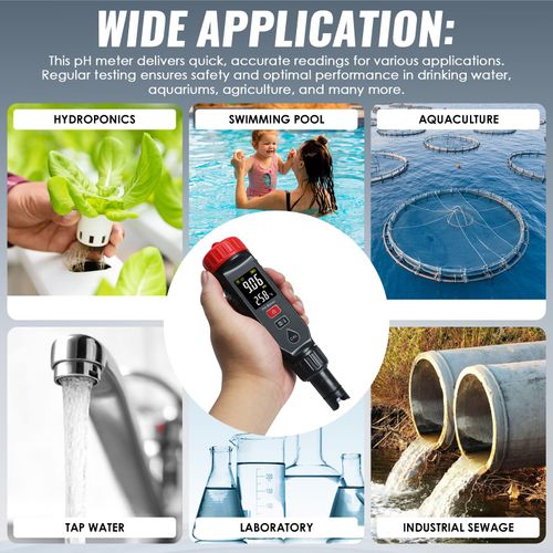 Digital PH Meter with LCD Display, Temperature Measurement, Automatic Calibration, Data Hold & Backlight Alarm – High Accuracy, Auto Shutdown, ℃/℉ Switch, Rechargeable for Water Quality Testing