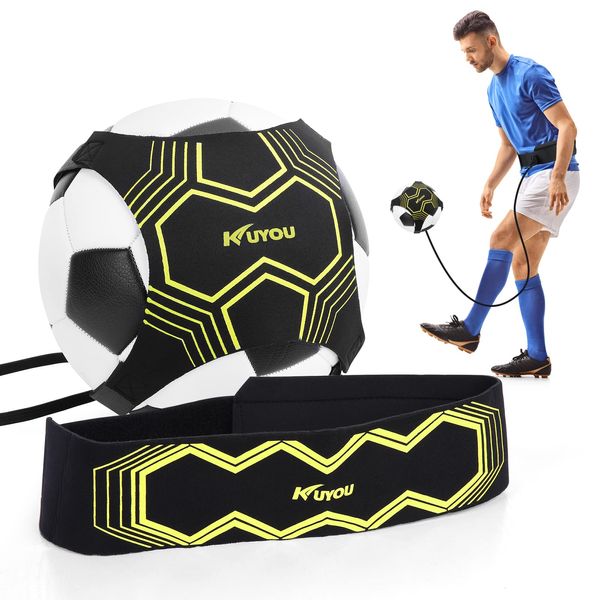 KUYOU Football Kick Trainer Soccer Training Aid for Kids Adults, Football Training Waist Belt Hands Free Solo Practice Training Equipment Fits Size 3,4,5 Footballs