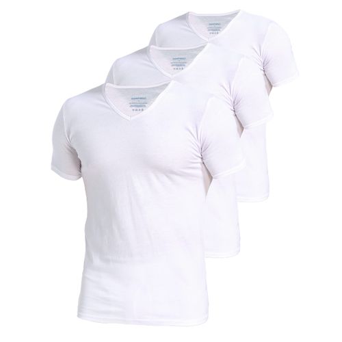 Comfneat Men's 3-Pack Undershirts Stretchy Cotton Spandex V-Neck T-Shirts (White V-Neck 3-Pack, L)