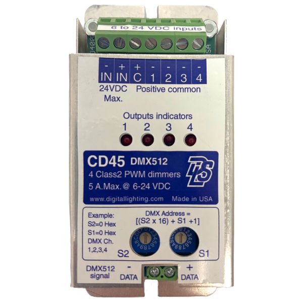 CD45: DMX decoder 4 LED PWM dimmer decoder 8 A. 12-24 VDC RGB / RGBW Made in USA