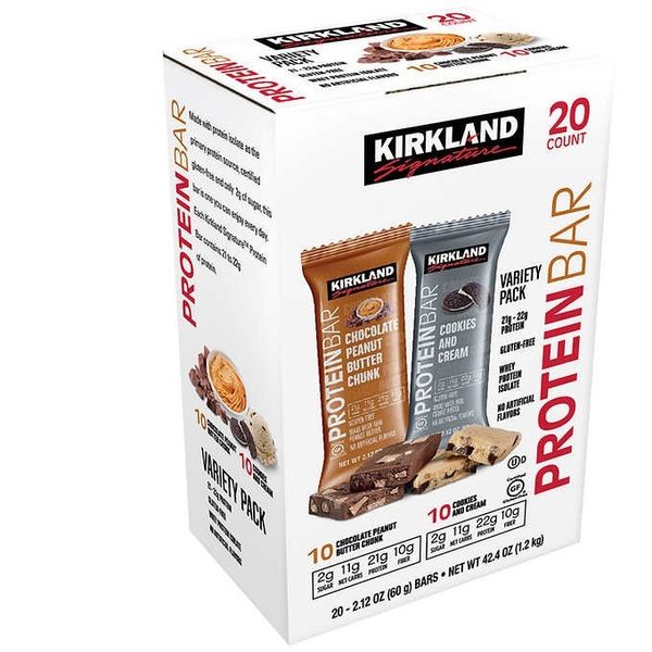 Kirkland Protein Bar 60g 20 pieces Chocolate Peanut Butter Chunk Cookies &amp; Cream 2 flavors