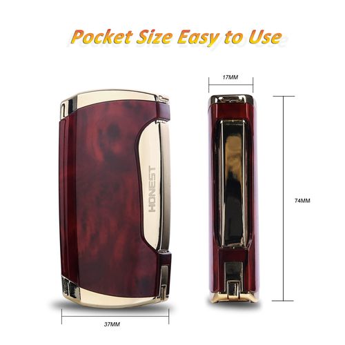 Torch Lighter Double Jet Flame Cigar Lighter with Cigar Punch Cutter (Brown Grain-E)