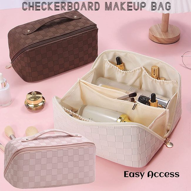 Checkered Makeup Bag, Portable Cosmetic Bags for Women Toiletry Travel Organizer  Make Up Bags 