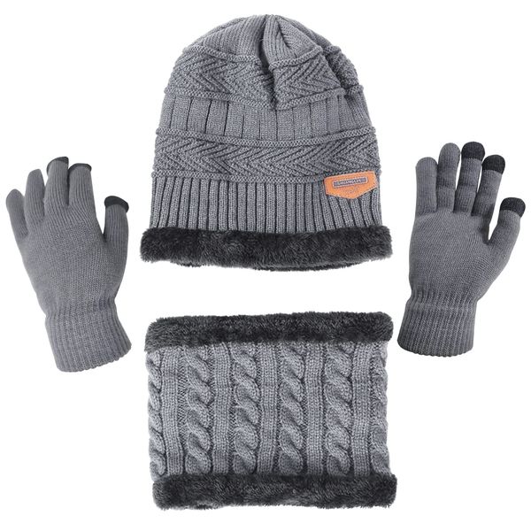 IHCEMIH Men's Scarf Gloves Hat Set, gray