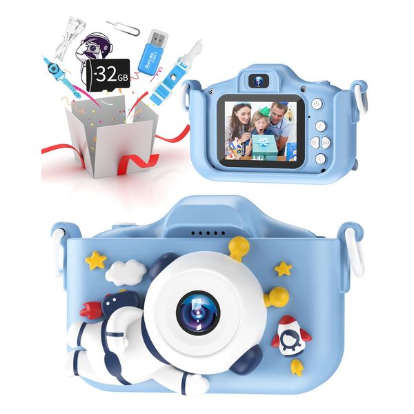 Kids Camera Digital Camera for Girls Boys, Toddler Video Camera 1080P HD 2.0 Inch IPS Screen with 32GB Card, Age 3-12 Childrens Camera Birthday Christmas Toys Gifts for 3 4 5 6 7 8 Year Old (Blue)