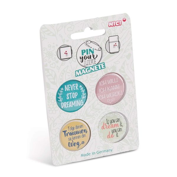 NICI 46484 Set of 4 Motivational Magnets Diameter 32 mm