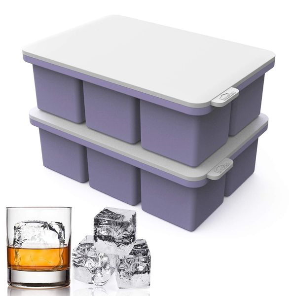 Mossime Eiswürfelform Silikon mit Deckel, Groß Eiswürfelbehälter 5 cm 6-Fach 2 Stück Eiswürfel Silikon Ice Cube Tray BPA Frei Eiswürfelformen für Cocktail, Whiskey, Tee, Kaffee