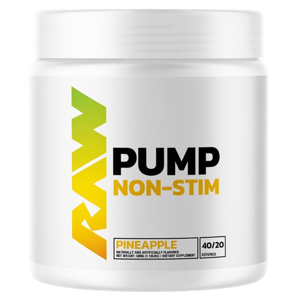 RAW Pump Stim Free Pre Workout | Non-Stimulant Pre Workout Supplement Powder Nitric Oxide Booster | Pre Workout Supplements Drink for During Workout | (40 Servings) (Pineapple)