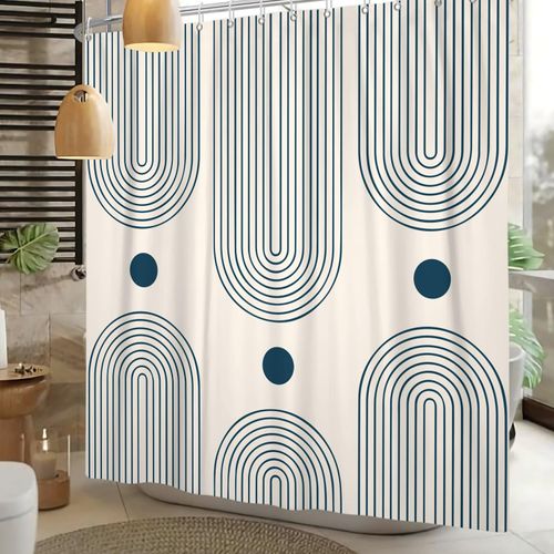 Sillsloso Mid Century Modern Shower Curtain Abstract Minimalist Arch Sun Lines Geometric Aesthetic Bath Curtain Boho Bathtub Decorations Waterproof Fabric Bathroom Curtains with Hooks 72x72 inch