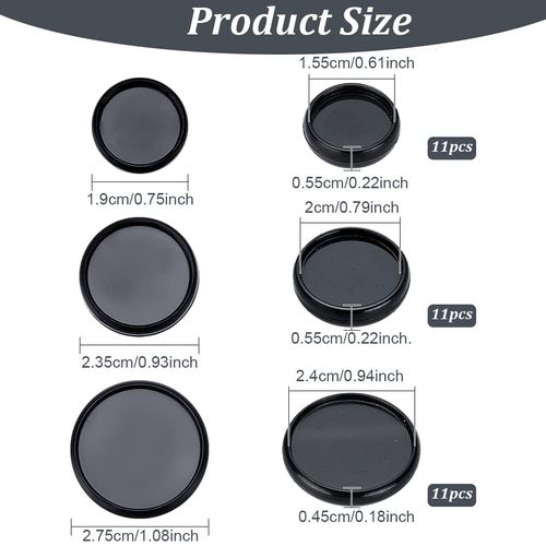 BENECREAT 33Pcs Black Book Binding Discs, 3 Size ABS Plastic Discbound Plastic Expansion Discs Binding Ring Discs for DIY Notebook & Artwork, 1.55cm/2cm/2.4cm ID