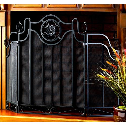 Italian Artistry ** TUS CAN DESIGN BLACK IRON CURVACEOUS FIREPLACE SCREEN** NIB