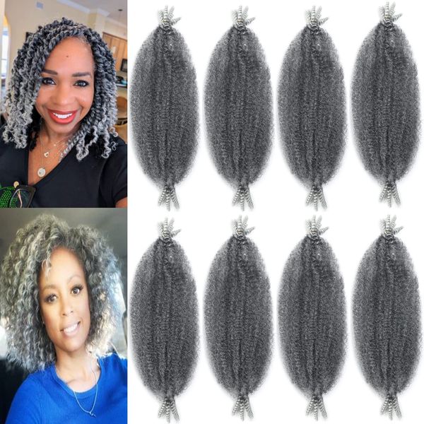 Marley Hair 12 Inch 8 Packs Pre Separated Springy Afro Twist Hair T Gray Marley Twist Braiding Hair for Faux Locs Crochet Hair Pre Fluffed Spring Twist Hair Synthetic Pre Stretched Wrapping Hair for