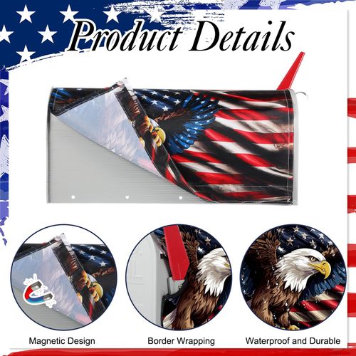 Tiamon 4th of July Mailbox Covers Magnetic Standard Size 18 x 21 Inch Patriotic American Flag Eagle Magnetic Mailbox Covers Independence Day Wraps Post Letter Box Cover for Home Garden Decor