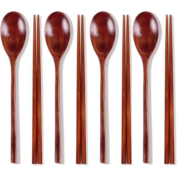 Ecloud Shop 4 Pcs Wooden chopsticks sets Korean dinnerware combinations