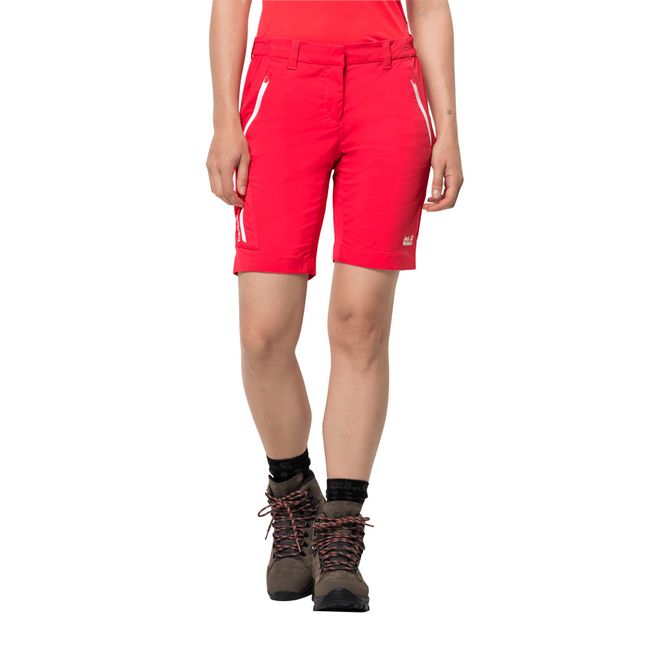 Jack Wolfskin W Overland Shorts Rot - Leichte atmungsaktive Damen Softshell Wandershorts, Größe 38 - Farbe Tulip Red