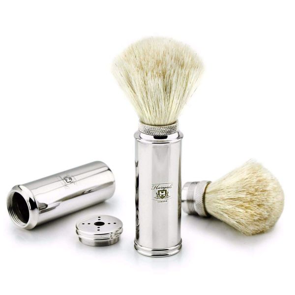 Haryali London Travel Shaving Brush with Nickel Plated Handle White Badger Hair