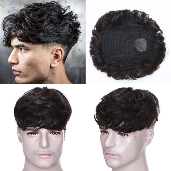 SEGO Men's Toupee Human Hair Topper for Women With Short Hair 150% Density 16x19cm Mono Base 100% Human Hair 4 Inch Short Curly Hairpiece Replacement Wig -Natural Black