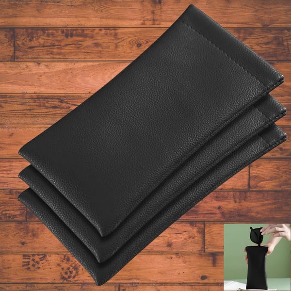 Pack Of 3 Leather Soft Glasses Case Black Squeeze Top Sunglasses Case Portable