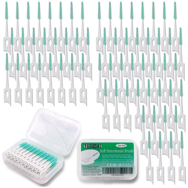 YEERSUO 200 PCS Soft interdental Brushes, Dental Toothpicks Brush Between Teeth, Tooth Flossing Brush Disposable for Cleaning, Toothbrush Clean Tool, Green Colors