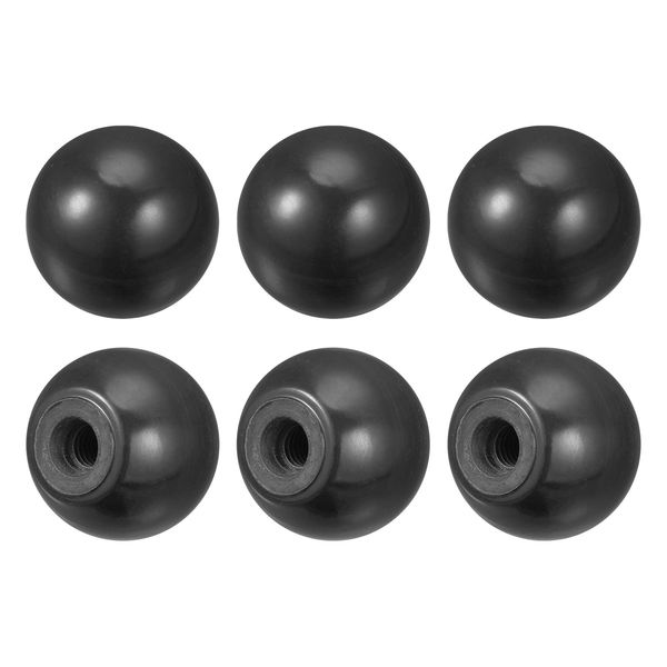sourcing map 6Pcs Threaded Ball Knobs, M6 Female Thread Thermoset Ball Knob 0.98'' Dia Black Round Operation Ball Handles Embedded Threaded Knob for Machine Handle Tool Replacement