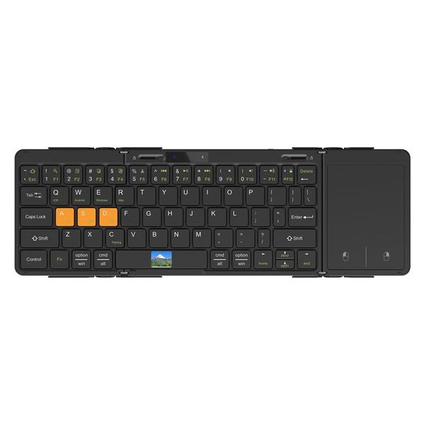 JOMAA Foldable Bluetooth Keyboard with Touchpad,Multi-Device and Rechargeable，Portable Travel Keyboard for iOS Android Windows Mac OS， Support 3 Devices