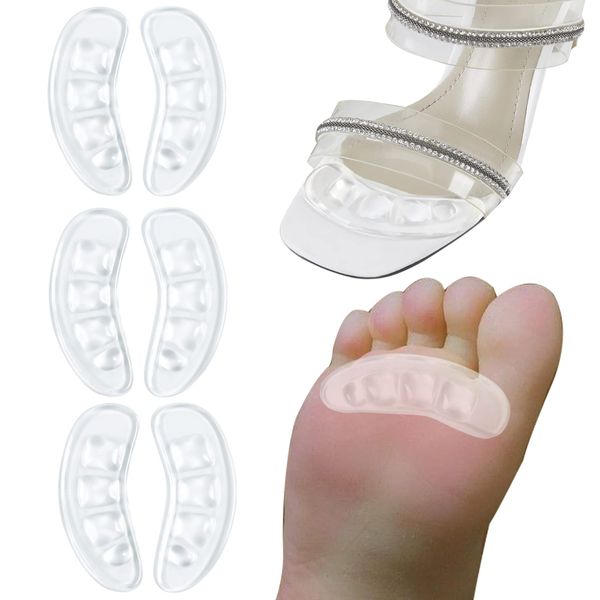 GQTJP Metatarsal Pads, Ball of Foot Cushions for Heels,Non Slip Foot Pads to Relief Pain All Day,Toe Pads Shoe Gummies for Heels, Heel Pads for Stop Feet from Sliding Forward (Clear - 3 Pairs