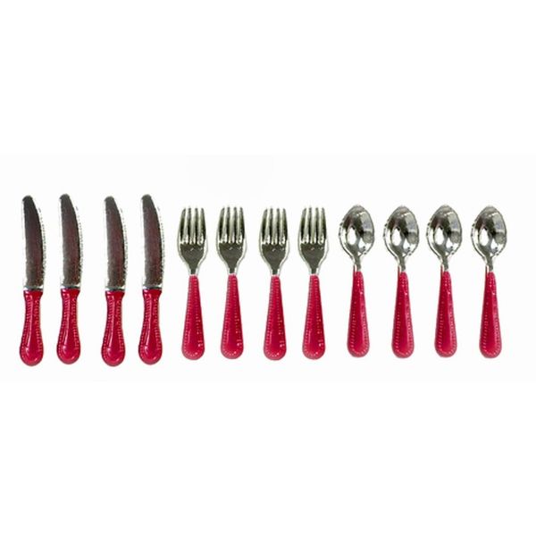 Melody Jane Dollhouse Cutlery Set Red Handles Miniature Dining Tableware