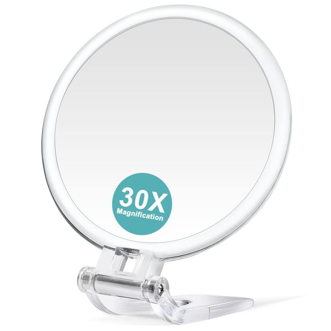 Hand Mirror, 30x Double Sided Magnifier, Travel Folding Hand Mirror, 6.0 inches (15.2 cm), Double Sided Makeup Mirror