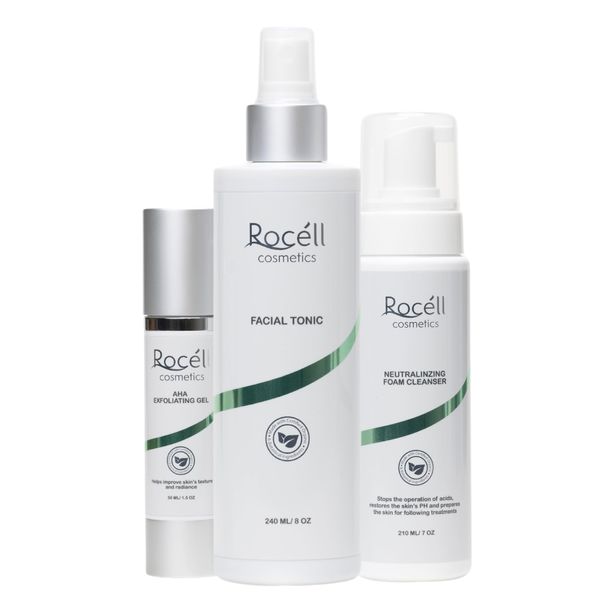 Rocell Cosmetics Skin Care Kit, Gentle Neutralizing Foam Cleanser, Potent AHA Exfoliating Gel, Facial Toner, Facial Care Set, Suitable for All Skin Type, Skin Smoothing Kit