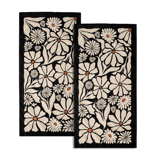 Black Daisy Hand Towels Set of 2 Boho Floral Decorative Absorbent Fingertip Towels Soft Kitchen Tea Dish Towels for Bathroom Home Gym Spa
