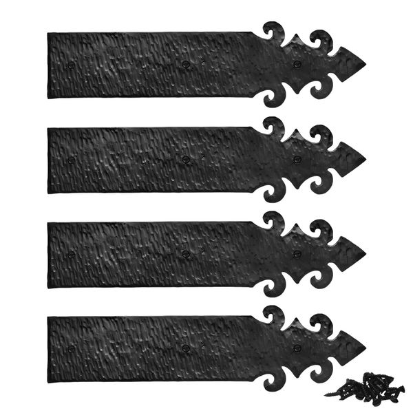 4 Pack 16 inch Faux Door Hinges Black Decorative Strap Hinge Wrought Iron Strap Barn Door Strap Hinges, Farm Gate Hinge, Carriage Door Hardware the Milan Series by Borderland Rustic Hardware