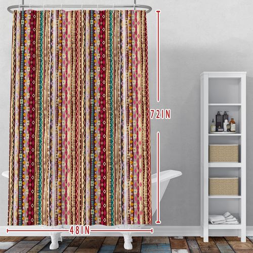 Baocicco Colorful Vertical Striped Shower Curtain - Red Pink Green Geometric Design for Bathroom - Waterproof Durable Fabric with Hooks - 48x72 Inches