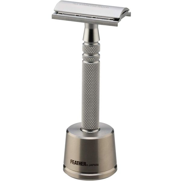 FEATER Special Double-edged All Stainless Steel Leather N, Made in Japan, Includes Dedicated Stand, 2 Replacement Blades, Stainless Steel, Domestic Razor, Premium Razor, Men's Single Item, 1 Piece (x 1)