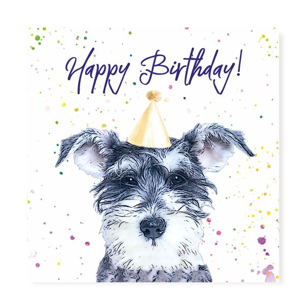 Schnauzer Birthday Card - Party Hat