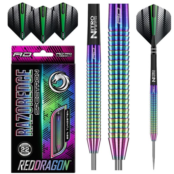 Red Dragon Razor Edge Spectron: 22g - Tungsten Darts Set with Flights and Stems