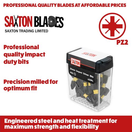 Saxton 48 x PZ2 25mm Impact Duty Pozi-Drive Screwdriver Drill Driver Bits Set + Bit Holder in Tic Tac Box