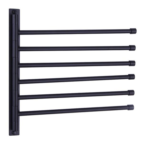 GERZWY Bathroom Swing Arm Towel Bars Wall Mount Bath Towel Rack with 6 Arms Hanger Towel Holder Organizer SUS 304 Stainless Steel Matte Black HYG06-BK