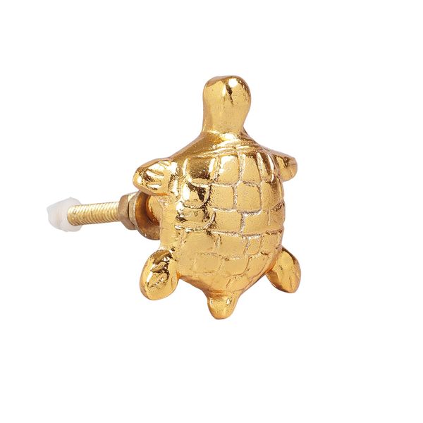 G Decor 3D Detailed Turtle Brass Door Knobs Silver or Gold (Gold)